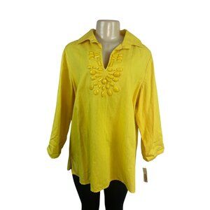 Talbots Women's Yellow Tunic Top With Beaded Neckline & Long Sleeves Sz XL - New